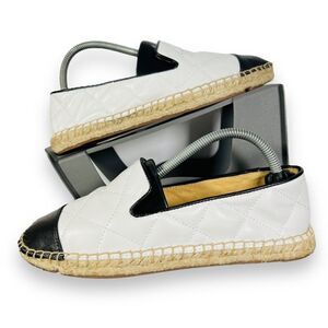 Talbots Izzy Quilted Soft Nappa Espadrilles Flats White / Black Women's 6M